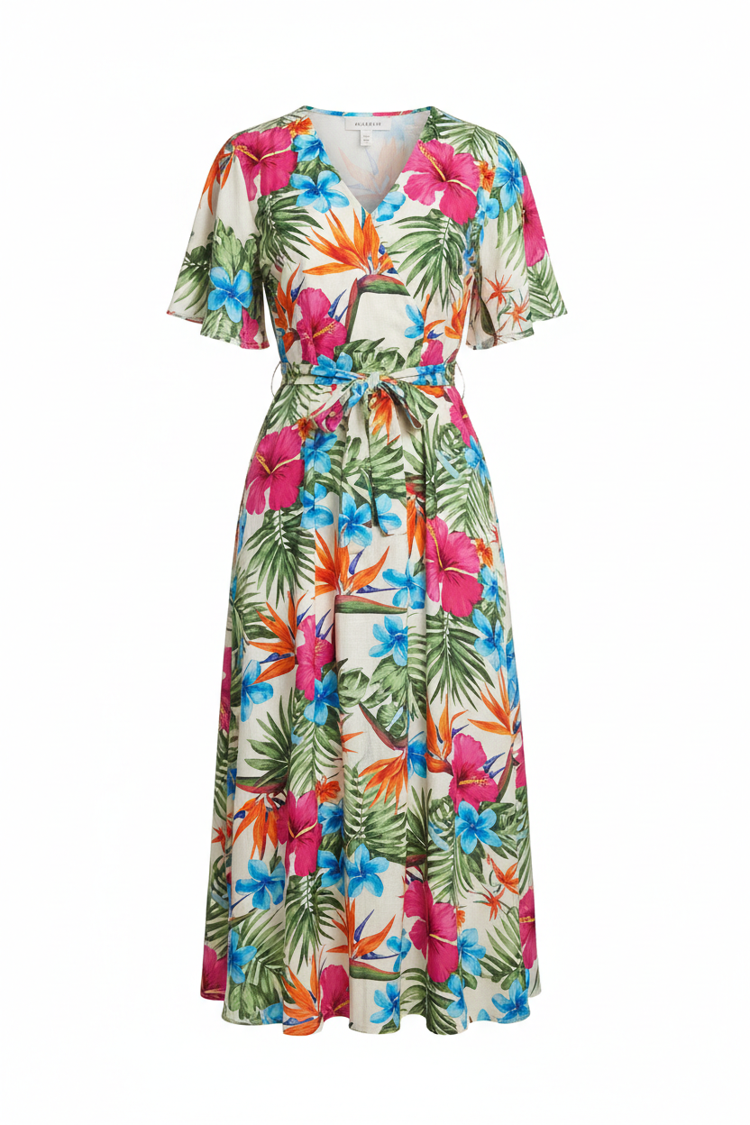 Ladies Tropical Floral Dressadd