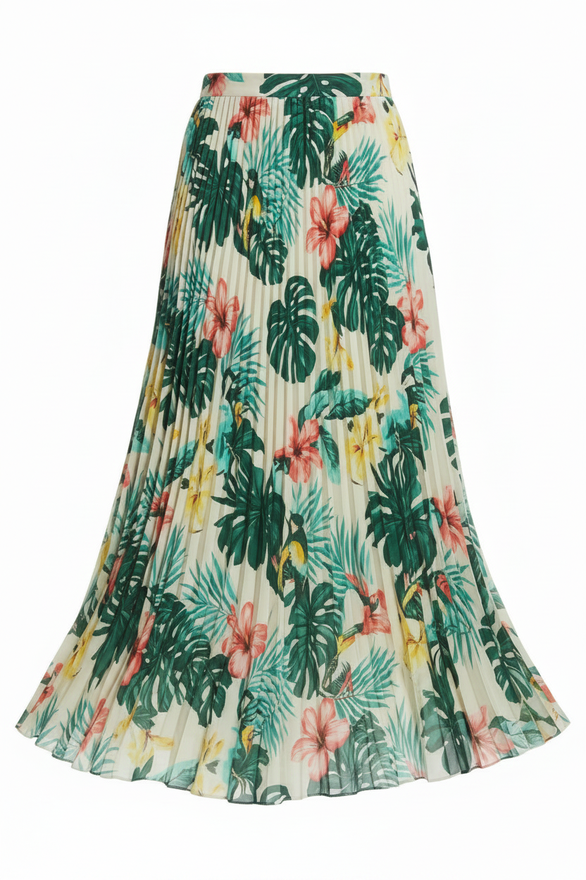 Ladies Pleated Tropical Maxi Skirt